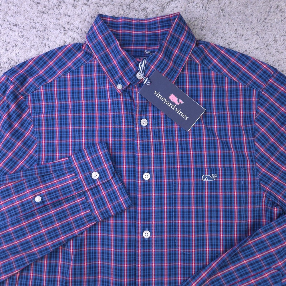 Vineyard Vines Shirt Mens XS Classic Fit Long Sleeve Button Stretch Blue Red NWT